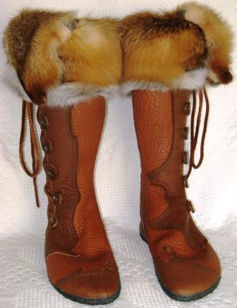 Knee High Fox Fur Cuff Renaissance Handmade Moccasin&nbsp;Boots