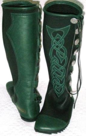 Kneehigh black green Celtic applique custom buffalo moccasins