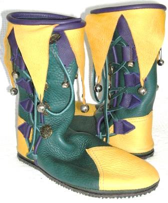 Green, Purple, Gold Custom Handmade Leather Renaissance Jester&nbsp;Boots