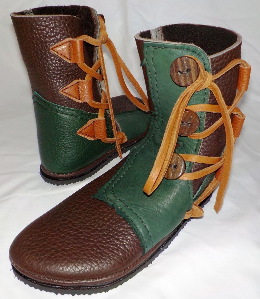 Chocolate Buffalo and Green Trim&nbsp;Moccasins