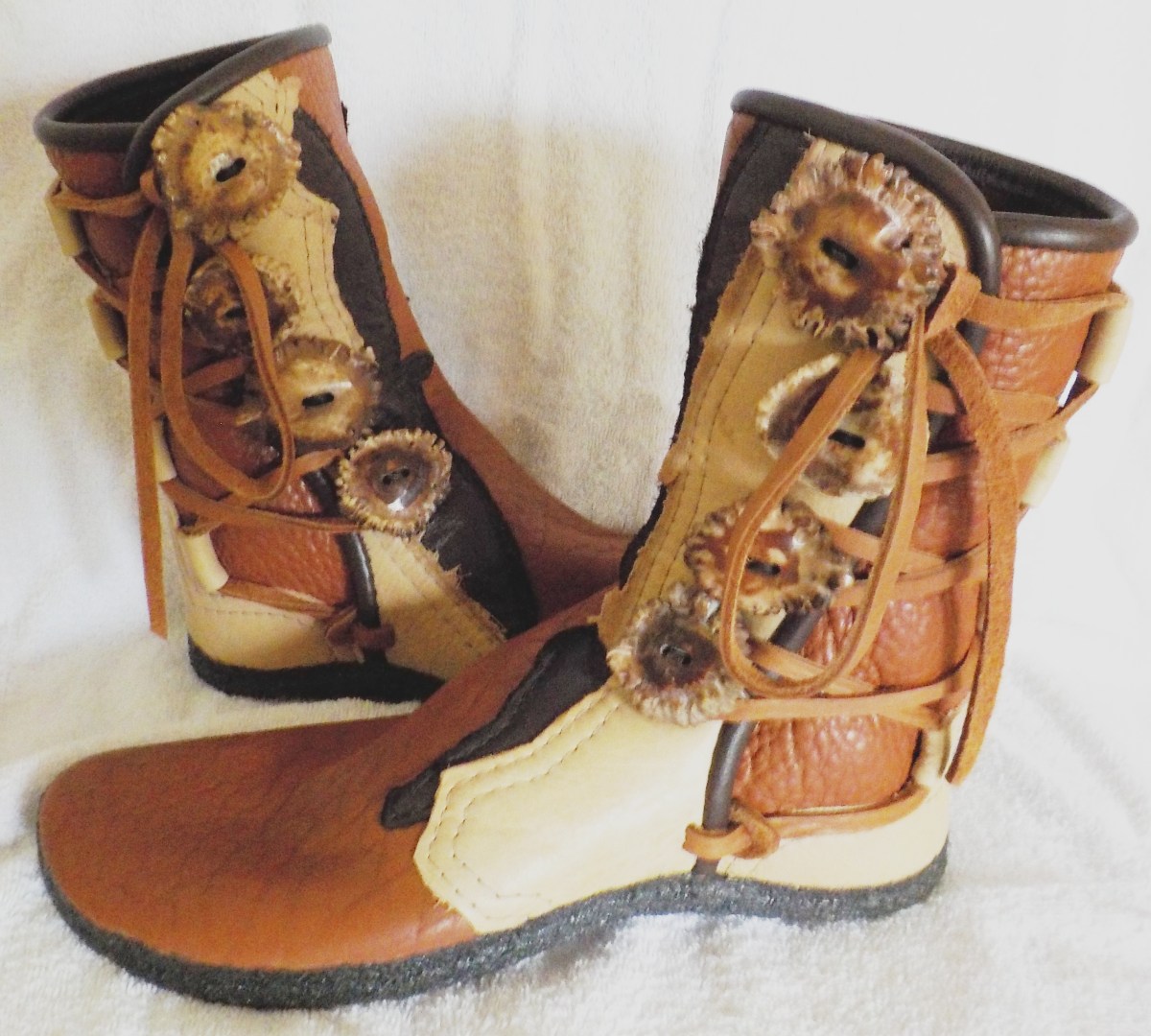 Tobacco Custom Buffalo Moccasins Natural Edge&nbsp;Trim